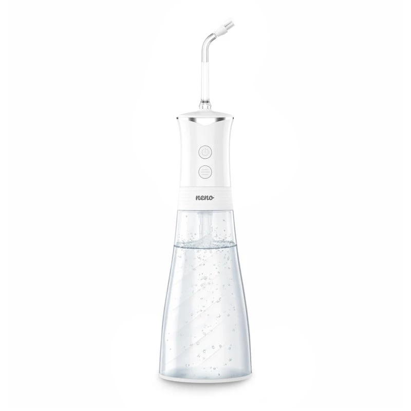 NENO Pulsar White Tragbarer Dental-Irrigator mit 300-ml-Tank, 3 Druckmodi, USB-C-Aufladung, IPX7 wasserdicht, 4 Düsen