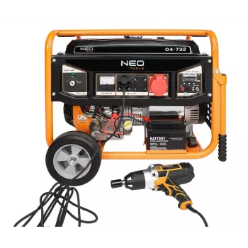 NEO TOOLS 04-732 Drehstrom-Benzingenerator 7,5 kW mit AVR, Elektrostart, Rädern
