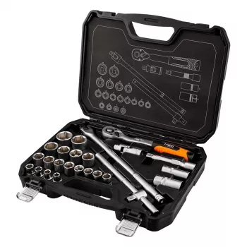 NEO TOOLS Steckschlüsselsatz 1/2 inch Antrieb, 25-teilig, satiniertes Chrom-Vanadium