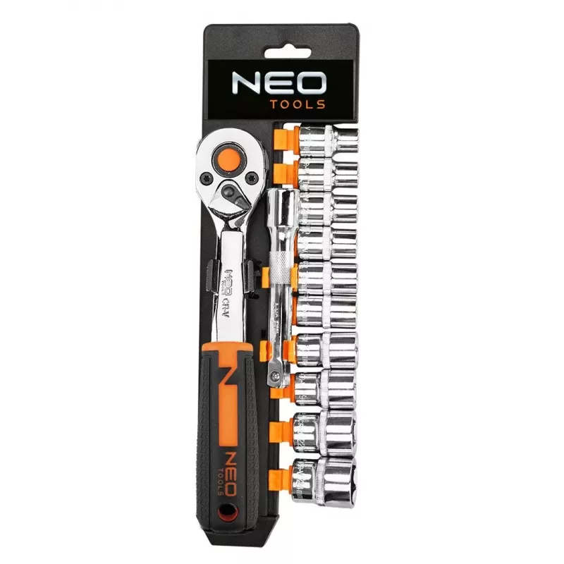 NEO Tools 10-020 219-teiliger Chrom-Vanadium Steckschlüsselsatz mit 1/4 inch, 3/8 inch, 1/2 inch Antrieben, Ratschen, Bits, Schraubenschlüsseln, Inbusschlüsseln