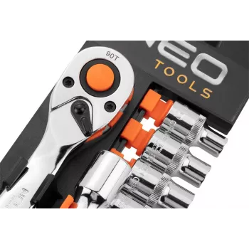 NEO Tools 10-030 219-teiliger Steckschlüssel- und Schraubenschlüsselsatz mit 1/4 Zoll, 3/8 Zoll, 1/2 Zoll Antrieb, Ratschen, Bits und Zubehör im Kunststoffkoffer