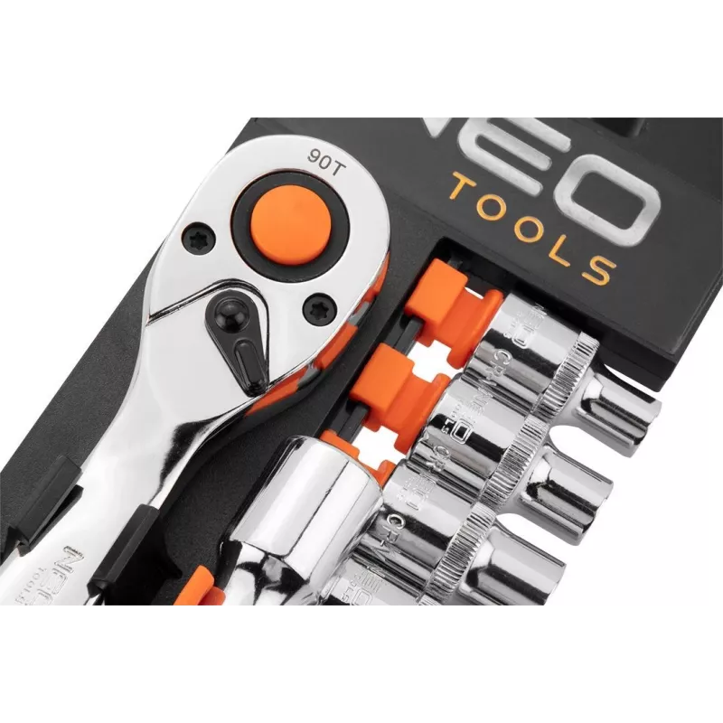 NEO Tools 10-030 219-teiliger Steckschlüssel- und Schraubenschlüsselsatz mit 1/4 Zoll, 3/8 Zoll, 1/2 Zoll Antrieb, Ratschen, Bits und Zubehör im Kunststoffkoffer