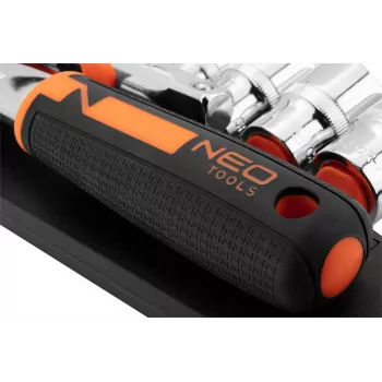 NEO Tools 10-030 219-teiliger Steckschlüssel- und Schraubenschlüsselsatz mit 1/4 Zoll, 3/8 Zoll, 1/2 Zoll Antrieb, Ratschen, Bits und Zubehör im Kunststoffkoffer