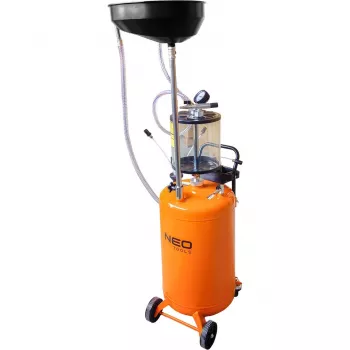 NEO TOOLS 10-811 Mobile pneumatische Öl-Absaugmaschine mit Kontrollbehälter, 80L Haupttank, 10L Sichtbehälter, 6-8 bar Luftdruck, 4 Lenkrollen