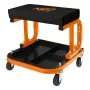 NEO TOOLS 11-604 Rollbarer Werkstatt-Hocker mit Werkzeugablage, pneumatische Höhenverstellung 380-500 mm, 135 kg Belastung, 5 Lenkrollen, ölbeständiger Vinylsitz
