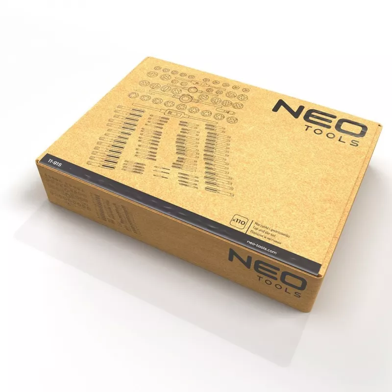 NEO TOOLS 110-teiliger metrischer Gewindeschneid- und Schneideisen-Satz mit HSS-Gewindeschneidwerkzeugen, verstellbaren Schlüsseln und Metallkoffer