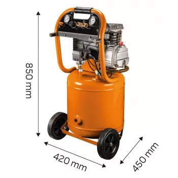 NEO TOOLS 12K010 Vertikaler ölgeschmierter Luftkompressor, 40 L Tank, 230 V, 1,5 kW, 8 bar, 206 L/min Ansaugleistung, Räder und Griff