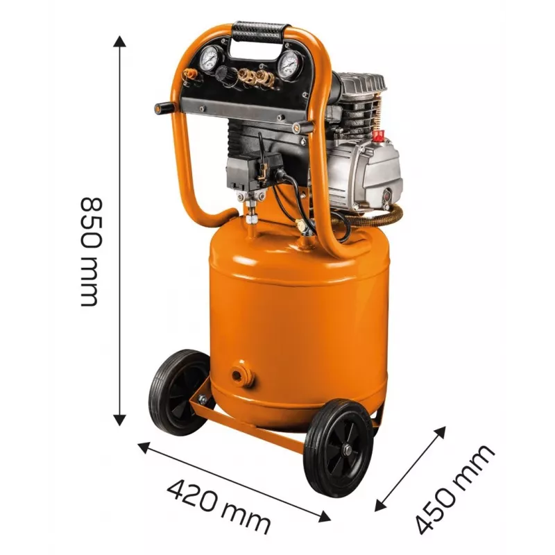 NEO TOOLS 12K010 Vertikaler ölgeschmierter Luftkompressor, 40 L Tank, 230 V, 1,5 kW, 8 bar, 206 L/min Ansaugleistung, Räder und Griff