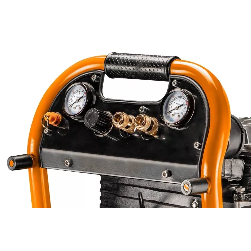 NEO TOOLS 12K010 Vertikaler ölgeschmierter Luftkompressor, 40 L Tank, 230 V, 1,5 kW, 8 bar, 206 L/min Ansaugleistung, Räder und Griff