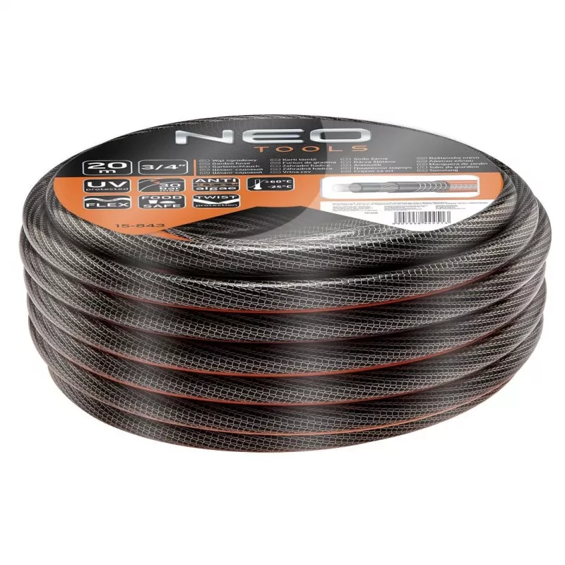 NEO Tools 15-843 Gartenschlauch 20 m 1/2 inch 3-lagig verstärkt PVC Grün