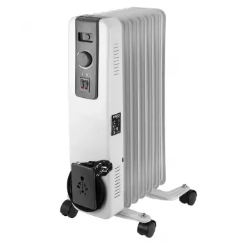 NEO TOOLS 1500W Ölradiator mit 7 Rippen, 3 Heizstufen, einstellbarem Thermostat, Überhitzungsschutz, Kippschutz, integrierten Rollen, Weiß