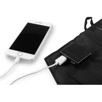 NEO TOOLS 15W faltbares Solarladegerät mit USB-A- und USB-C-Ausgängen, monokristallines Panel, IPX4 wasserresistent, Schwarz