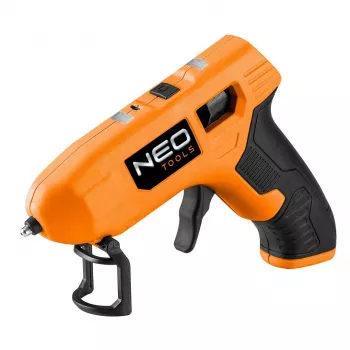 NEO Tools 17-083 20W Heißklebepistole mit Anti-Tropf-Düse, 11mm Klebestifte, integrierter Ständer, 230V, Orange/Schwarz