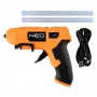 NEO Tools 17-083 20W Heißklebepistole mit Anti-Tropf-Düse, 11mm Klebestifte, integrierter Ständer, 230V, Orange/Schwarz