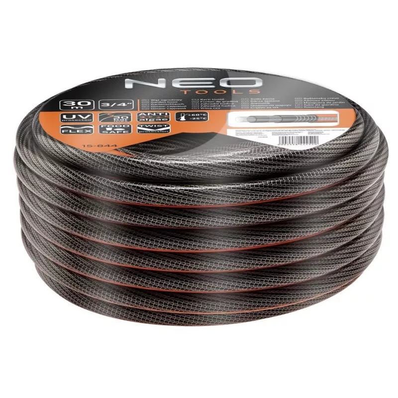 NEO TOOLS 3/4 Zoll x 30m 6-lagiger verstärkter PVC-Gartenschlauch, 25 Bar Berstdruck, UV- und Algenbeständig, Grün