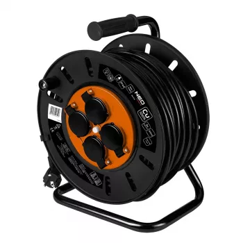 NEO TOOLS 30m Schwerlast-Kabeltrommel 3G2.5 H07RN-F mit 4 Schuko-Steckdosen IP44