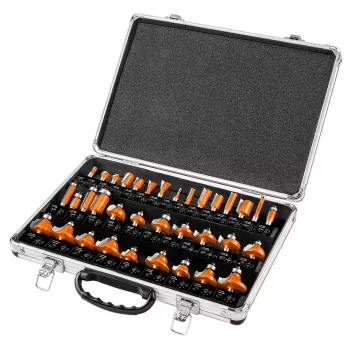 NEO TOOLS 35-teiliges Hartmetall-Fräser-Set mit 8 mm Schaft im Holzkoffer