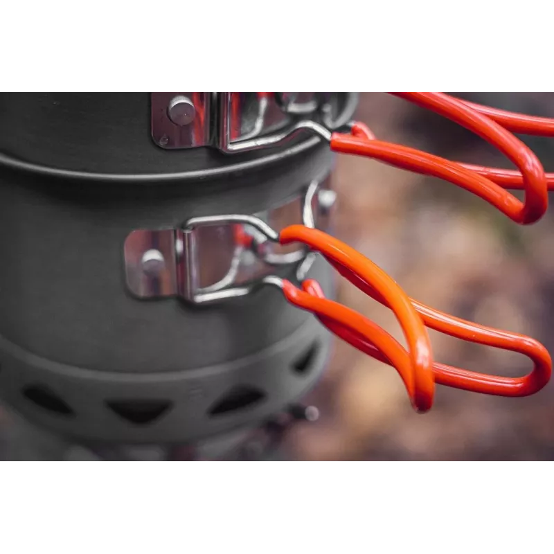 NEO TOOLS 63-144 7-teiliges Camping-Kochgeschirr-Set aus eloxiertem Aluminium mit abnehmbarem Griff, 2 Töpfen, Bratpfanne, Deckel, Reinigungsschwamm und Netzbeutel