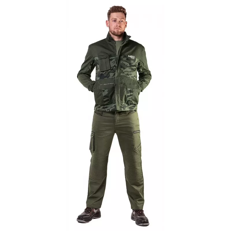 NEO TOOLS 81-211-M Softshell-Arbeitsjacke, Grau/Schwarz/Grün, Größe M, wasserabweisend, winddicht, atmungsaktiv, reflektierend