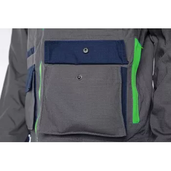 NEO TOOLS 81-217-L Unisex Arbeitsjacke, Grau/Schwarz, Größe L, 65% Polyester 35% Baumwolle, 267 g/m², 7 Taschen, EN ISO 13688