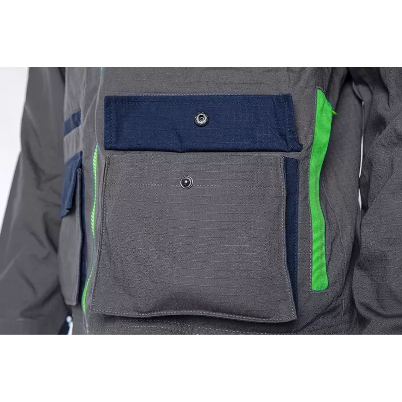 NEO TOOLS 81-217-L Unisex Arbeitsjacke, Grau/Schwarz, Größe L, 65% Polyester 35% Baumwolle, 267 g/m², 7 Taschen, EN ISO 13688