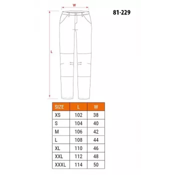 NEO TOOLS 81-229-XXL Schutzhose, 100% Baumwolle, 270 g/m², Grau/Schwarz mit orangefarbenen Akzenten, verstärkte Knie, mehrere Taschen, CE-zertifiziert, Größe XXL