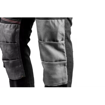 NEO TOOLS 81-248-XXL Herren-Arbeitshose mit 10 Taschen und Knieschutztaschen, Grau/Schwarz, 100% Baumwolle, 270 g/m²