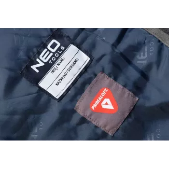 NEO TOOLS 81-571-M Arbeitsjacke, Größe M, Grau/Schwarz mit orangefarbenen Akzenten, 100% Baumwolle, 270 g/m², EN ISO 13688