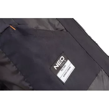 NEO TOOLS 81-574-XXL Arbeitsjacke - wasserdicht, winddicht, atmungsaktiv, Schwarz/Grau mit orangefarbenen Akzenten