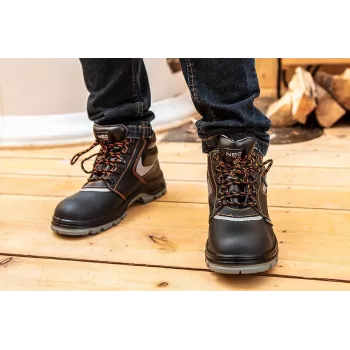 NEO TOOLS 82-027 S1P SRC Sicherheitsstiefel, Stahlkappe, Größe 41, Schwarz/Grau