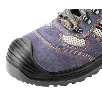 NEO TOOLS 82-046 S1P SRC Sicherheitsschuhe mit Stahlkappe und Durchtrittschutz, aus Veloursleder und Mesh, Schwarz/Grau, EU 39-47