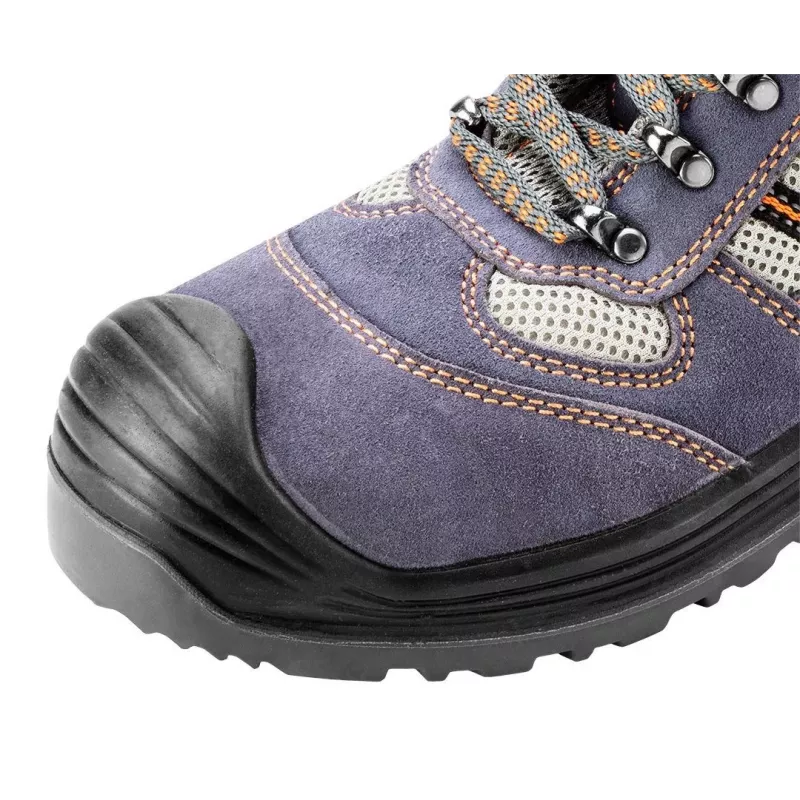 NEO TOOLS 82-046 S1P SRC Sicherheitsschuhe mit Stahlkappe und Durchtrittschutz, aus Veloursleder und Mesh, Schwarz/Grau, EU 39-47