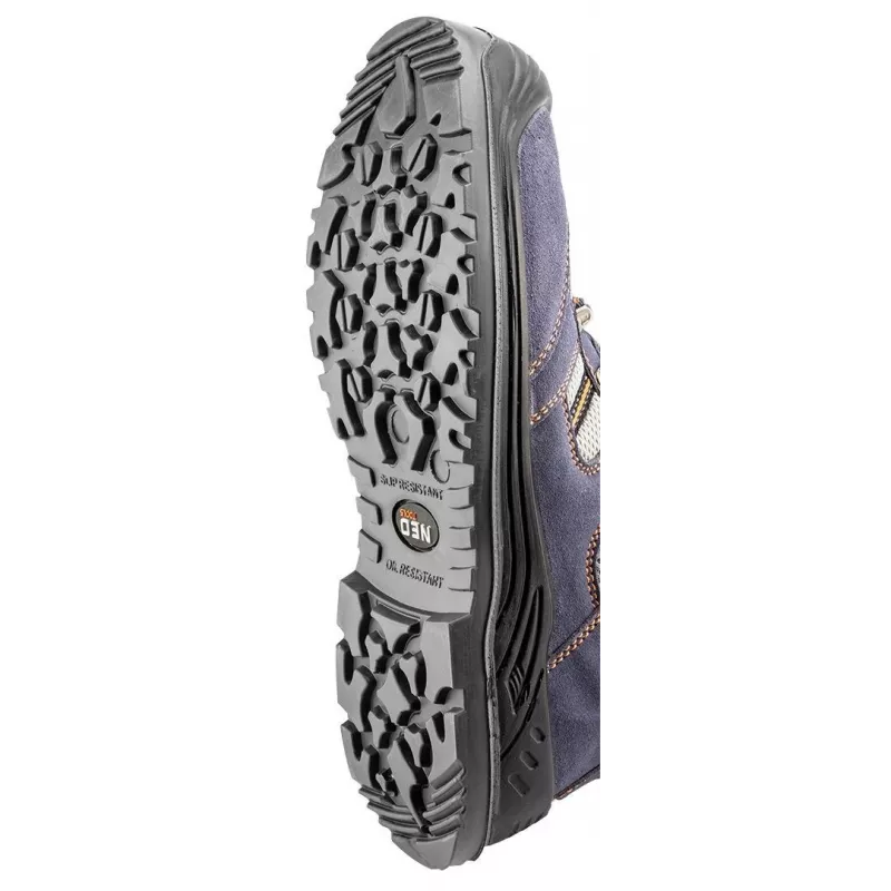 NEO TOOLS 82-046 S1P SRC Sicherheitsschuhe mit Stahlkappe und Durchtrittschutz, aus Veloursleder und Mesh, Schwarz/Grau, EU 39-47