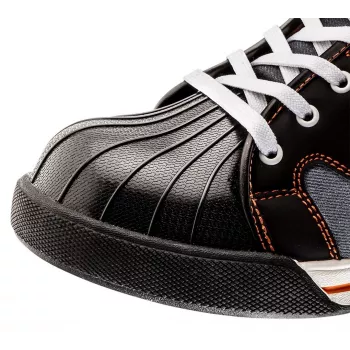 NEO TOOLS 82-111 S1P SRC Sicherheitsschuhe mit Stahlkappe und Durchtrittschutz, Veloursleder, Schwarz/Orange