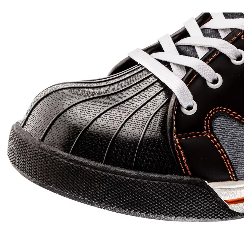 NEO TOOLS 82-111 S1P SRC Sicherheitsschuhe mit Stahlkappe und Durchtrittschutz, Veloursleder, Schwarz/Orange