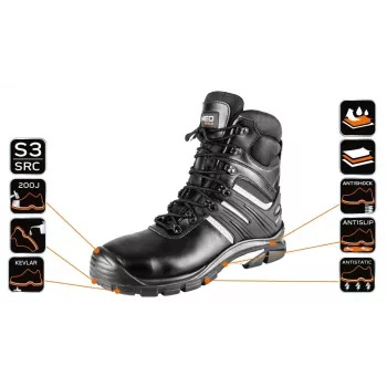 NEO Tools 82-175-40 S1P SRC Sicherheitsschuhe mit Stahlkappe Größe 40 Grau/Schwarz