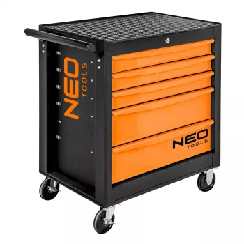 NEO TOOLS 84-214 Werkstatt-Schrank, 5 Schubladen, 150 kg Gesamtlast, Rot/Schwarz
