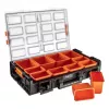 NEO Tools 84-268 Aufbewahrungsbox für Kunst- und Bastelbedarf mit 18 verstellbaren Fächern, transparentem Deckel und Tragegriff