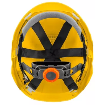NEO TOOLS 97-210 Integrierter Sicherheitshelm mit Mesh-Visier und Gehörschutz, Orange
