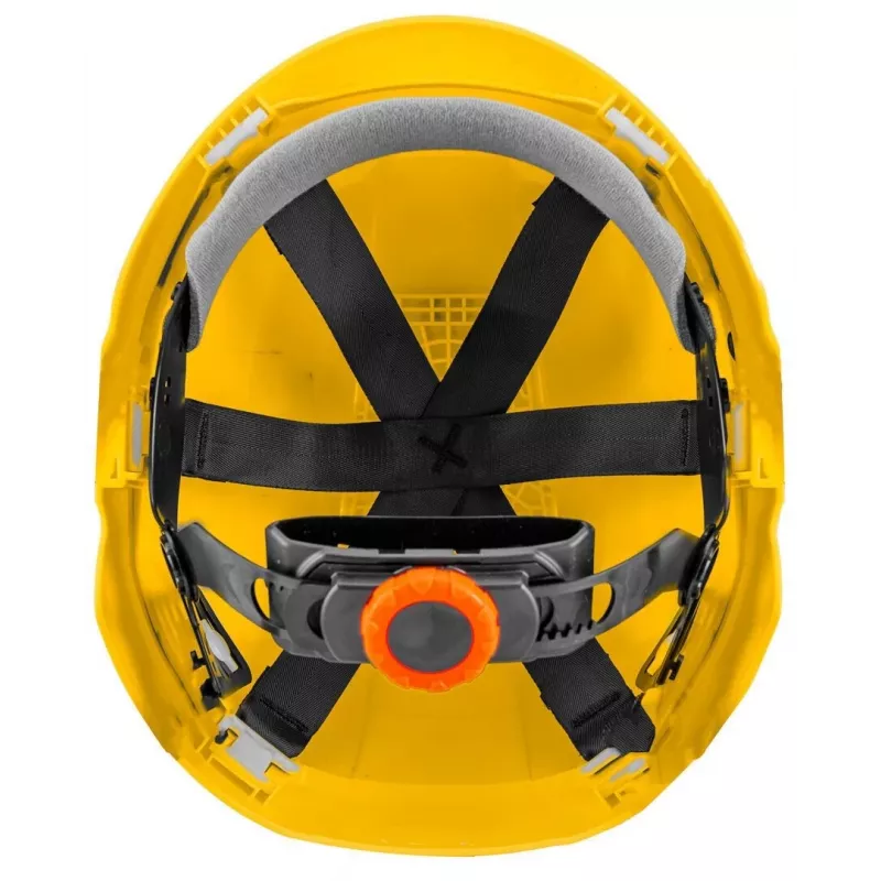 NEO TOOLS 97-210 Integrierter Sicherheitshelm mit Mesh-Visier und Gehörschutz, Orange