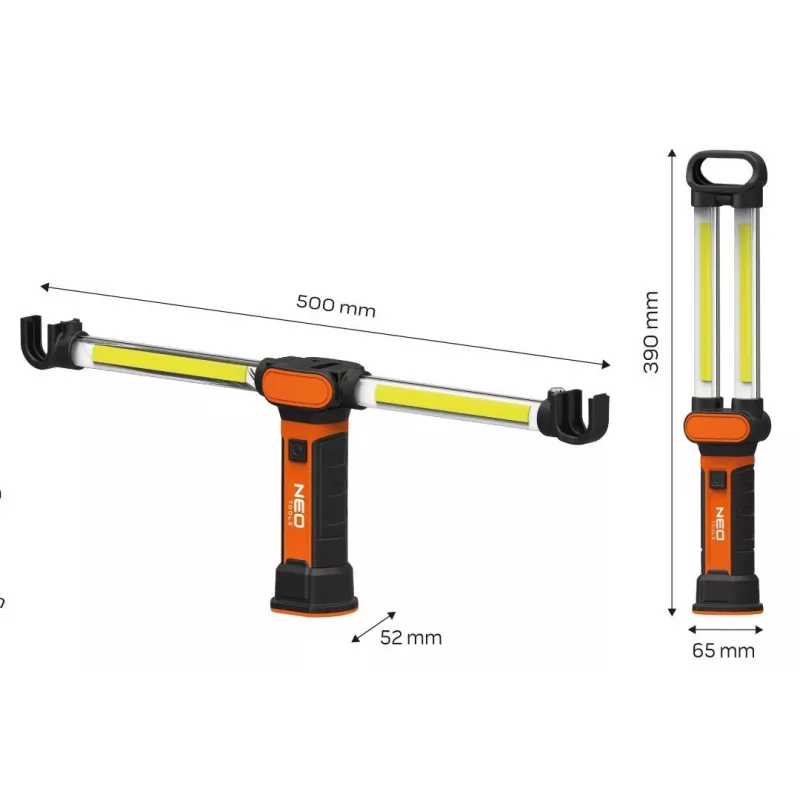 NEO TOOLS 99-066 Wiederaufladbare COB LED Arbeitsleuchte mit Magnetfuß und Schwenkhaken, 300 lm