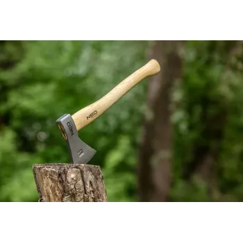 NEO TOOLS Buschmesser-Beil in Scheide 400g | Geschmiedeter Kohlenstoffstahl, Hickory-Griff