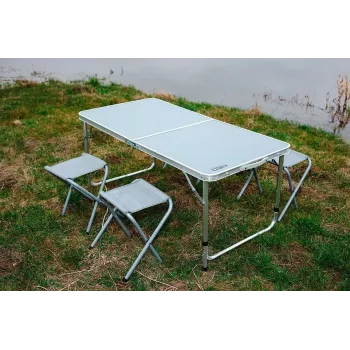 NEO TOOLS Camping-Set: Tisch & 4 Stühle, klappbar im Koffer