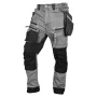 NEO TOOLS Denim-Arbeitshose mit Cordura-Verstärkungen, abnehmbaren Holstertaschen, Grau, Größe M