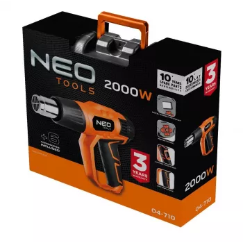 NEO TOOLS Heißluftgebläse 2000W mit LCD-Display, 50°C & 70-600°C, 4 Düsen, Schaber, Tragekoffer