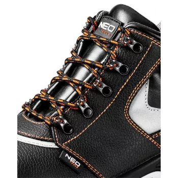 NEO TOOLS Sicherheitsstiefel aus Leder, Stahlkappe, S1P SRC, Größe 44, Schwarz