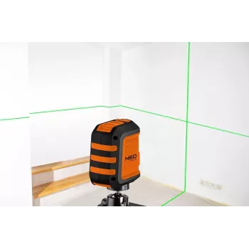 NEO TOOLS TOP-75-106 Kreuzlinienlaser mit 2 roten Strahlen, selbstnivellierend, IP54, 10 m Reichweite, 1/4 inch Gewinde, inkl. Stofftasche