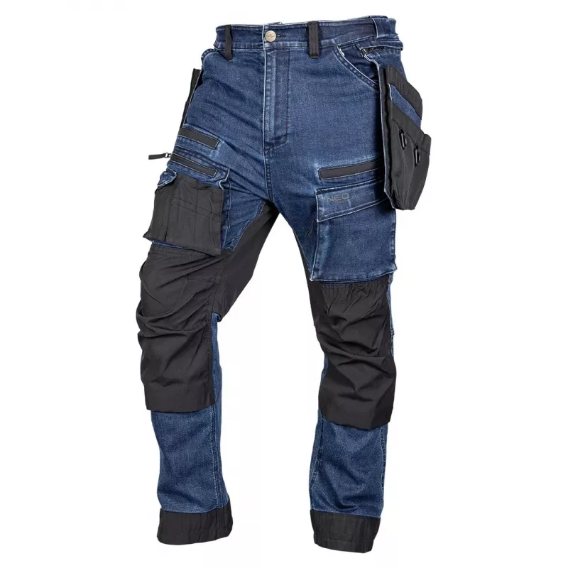 NEO TOOLS Arbeitshose Denim mit CORDURA-Verstärkungen, Marineblau, Größe XL
