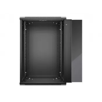 NETRACK 019-180-645-022 Wand-/Hängegehäuse 19 inch 18U 450mm Glastür Schwarz Abnehmbare Seitenwände