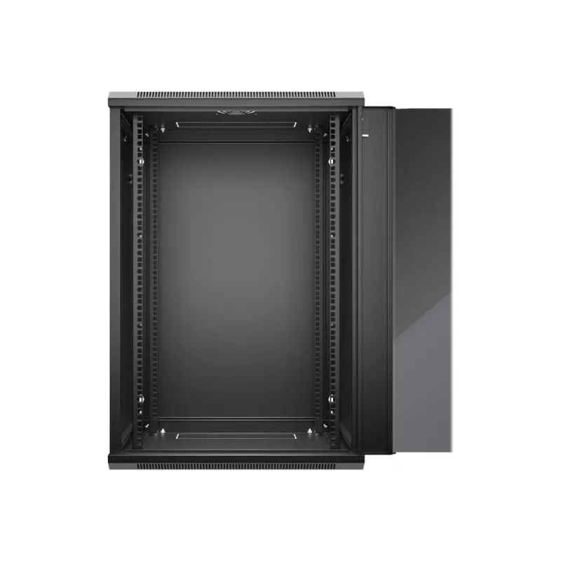 NETRACK 019-180-645-022 Wand-/Hängegehäuse 19 inch 18U 450mm Glastür Schwarz Abnehmbare Seitenwände